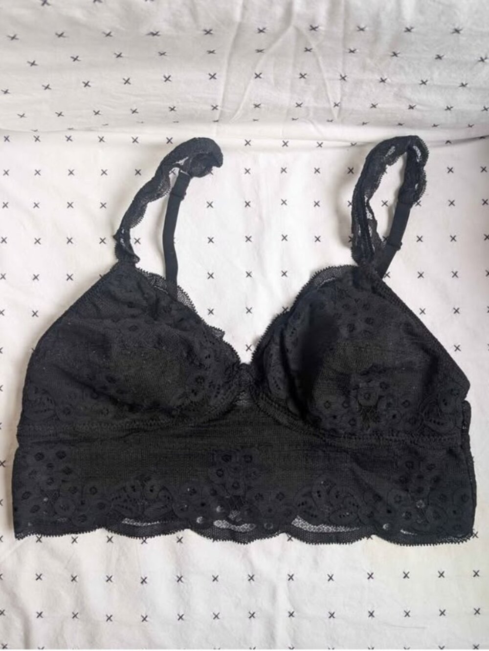Aerie Black Floral Lace Bralette Bra Boho Coquette Loungewear, Medium